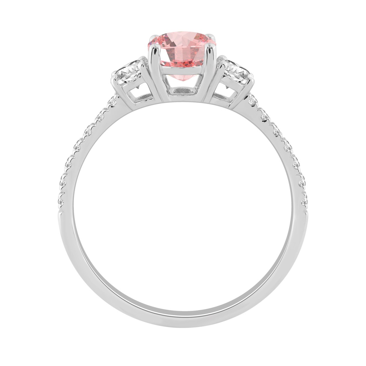 Ladies 14K White Gold 1 1/4CT Round/Oval Lab-Grown Diamond Ladies Fashion Ring 1.00CT Pink Oval Center stone (Color F-G -Clarity VS1/VS2)