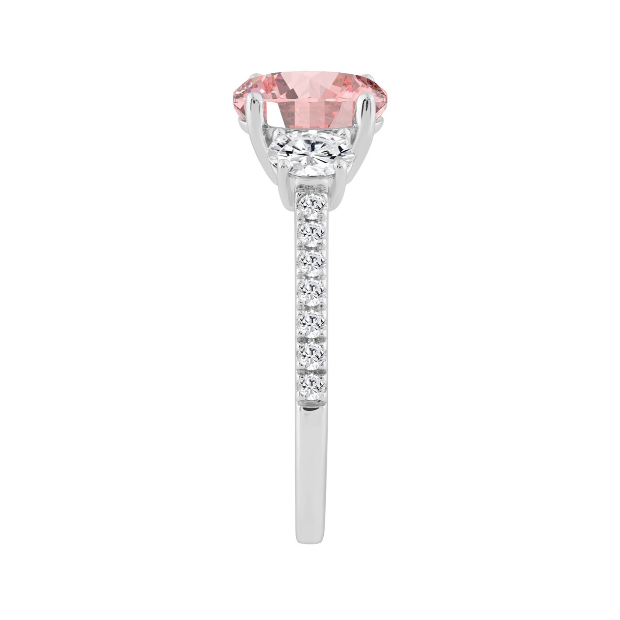Ladies 14K White Gold 1 1/4CT Round/Oval Lab-Grown Diamond Ladies Fashion Ring 1.00CT Pink Oval Center stone (Color F-G -Clarity VS1/VS2)