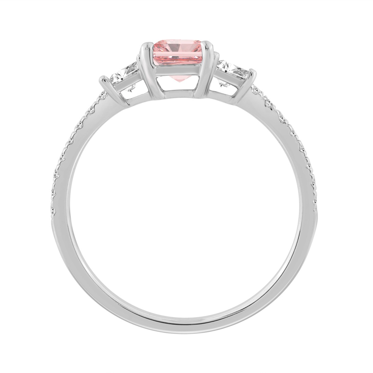 Ladies 14K White Gold 1 1/2CT Round/Trapezoid/Radiant Lab-Grown Diamond Ladies Fashion Ring 1.00CT Pink Radiant Center stone (Color F-G -Clarity VS1/VS2)