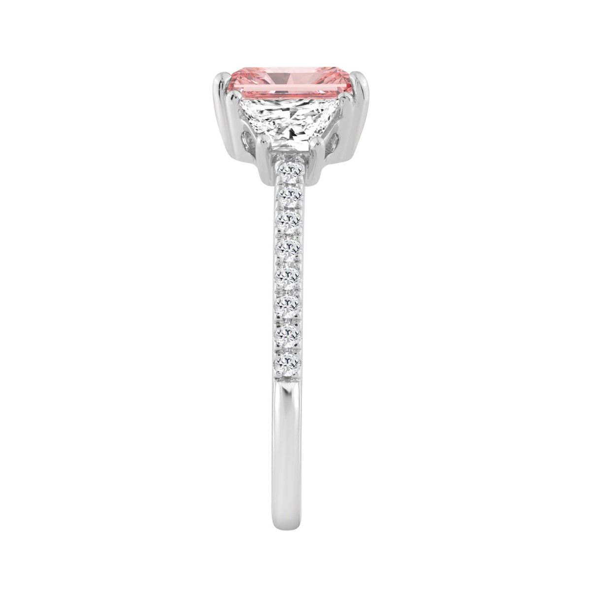 Ladies 14K White Gold 1 1/2CT Round/Trapezoid/Radiant Lab-Grown Diamond Ladies Fashion Ring 1.00CT Pink Radiant Center stone (Color F-G -Clarity VS1/VS2)