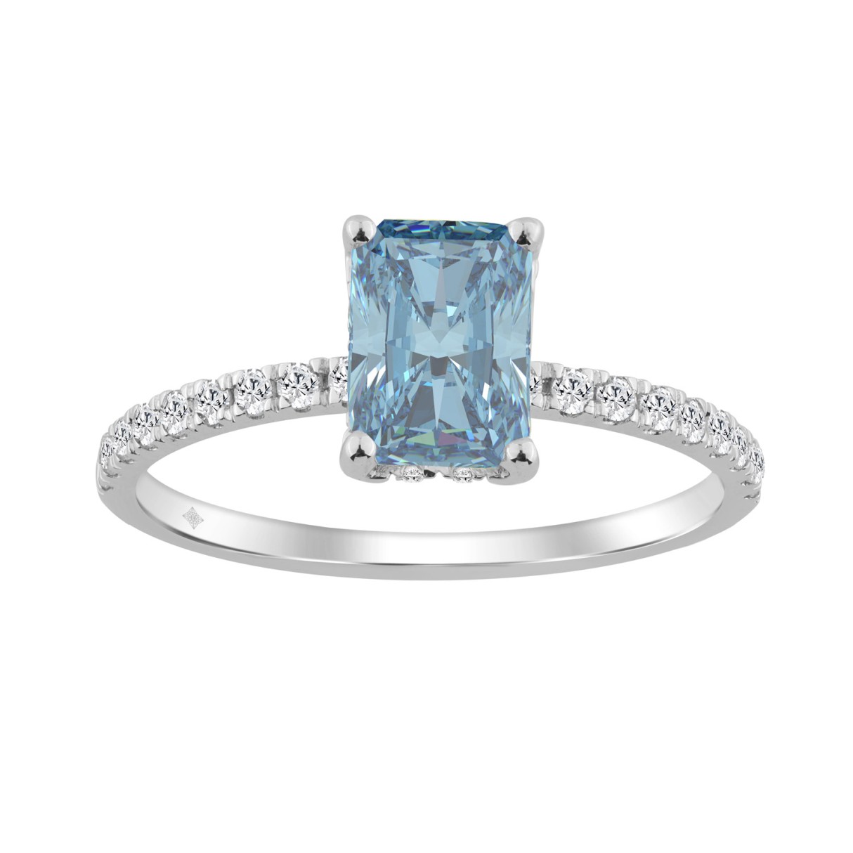 1 1/4CT Elegance Ring 14k Round/Radiant Diamond White Gold 1.00CT Blue Radiant Center stone (Color F-G -Clarity VS1/VS2)