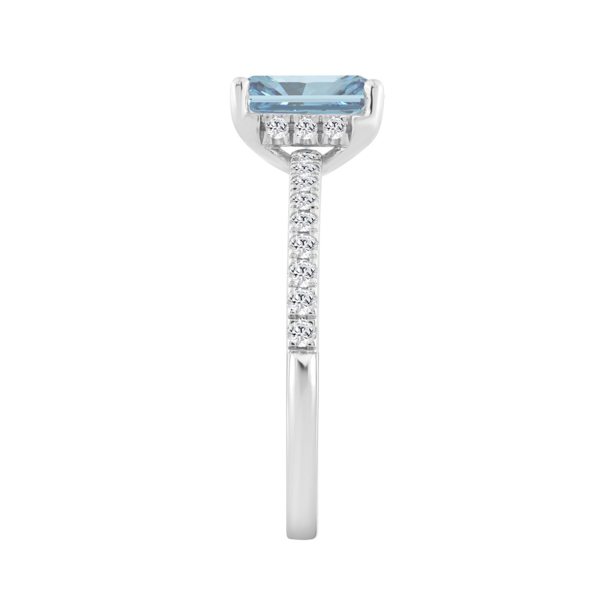 1 1/4CT Elegance Ring 14k Round/Radiant Diamond White Gold 1.00CT Blue Radiant Center stone (Color F-G -Clarity VS1/VS2)