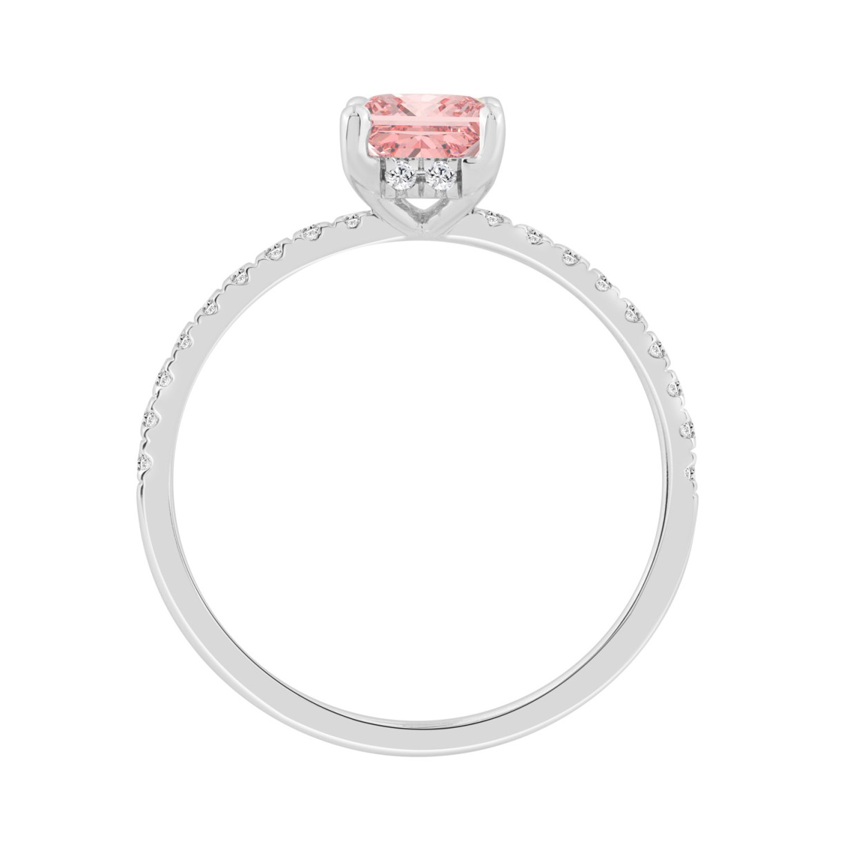 1 1/4CT Elegance Ring 14k Round/Radiant Diamond White Gold 1.00CT Pink Radiant Center stone (Color F-G -Clarity VS1/VS2)