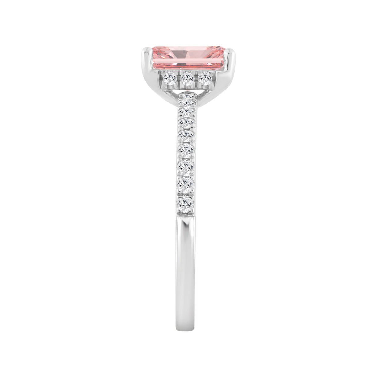 1 1/4CT Elegance Ring 14k Round/Radiant Diamond White Gold 1.00CT Pink Radiant Center stone (Color F-G -Clarity VS1/VS2)