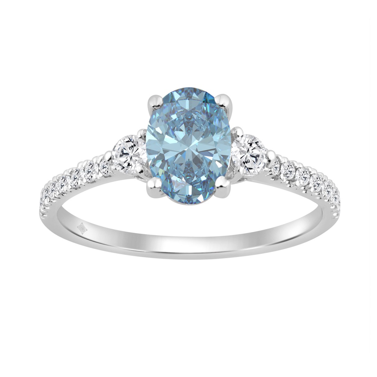 Ladies 14K White Gold 1 1/4CT Round/Oval Lab-Grown Diamond Ladies Fashion Ring 1.00CT Blue Oval Center stone (Color F-G -Clarity VS1/VS2)