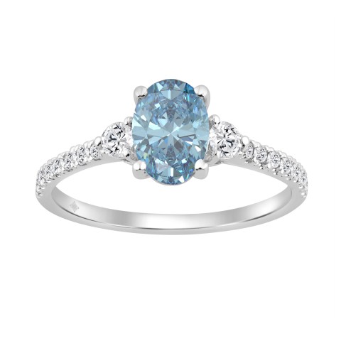 Ladies 14K White Gold 1 1/4CT Round/Oval Lab-Grown Diamond Ladies Fashion Ring 1.00CT Blue Oval Center stone (Color F-G -Clarity VS1/VS2)