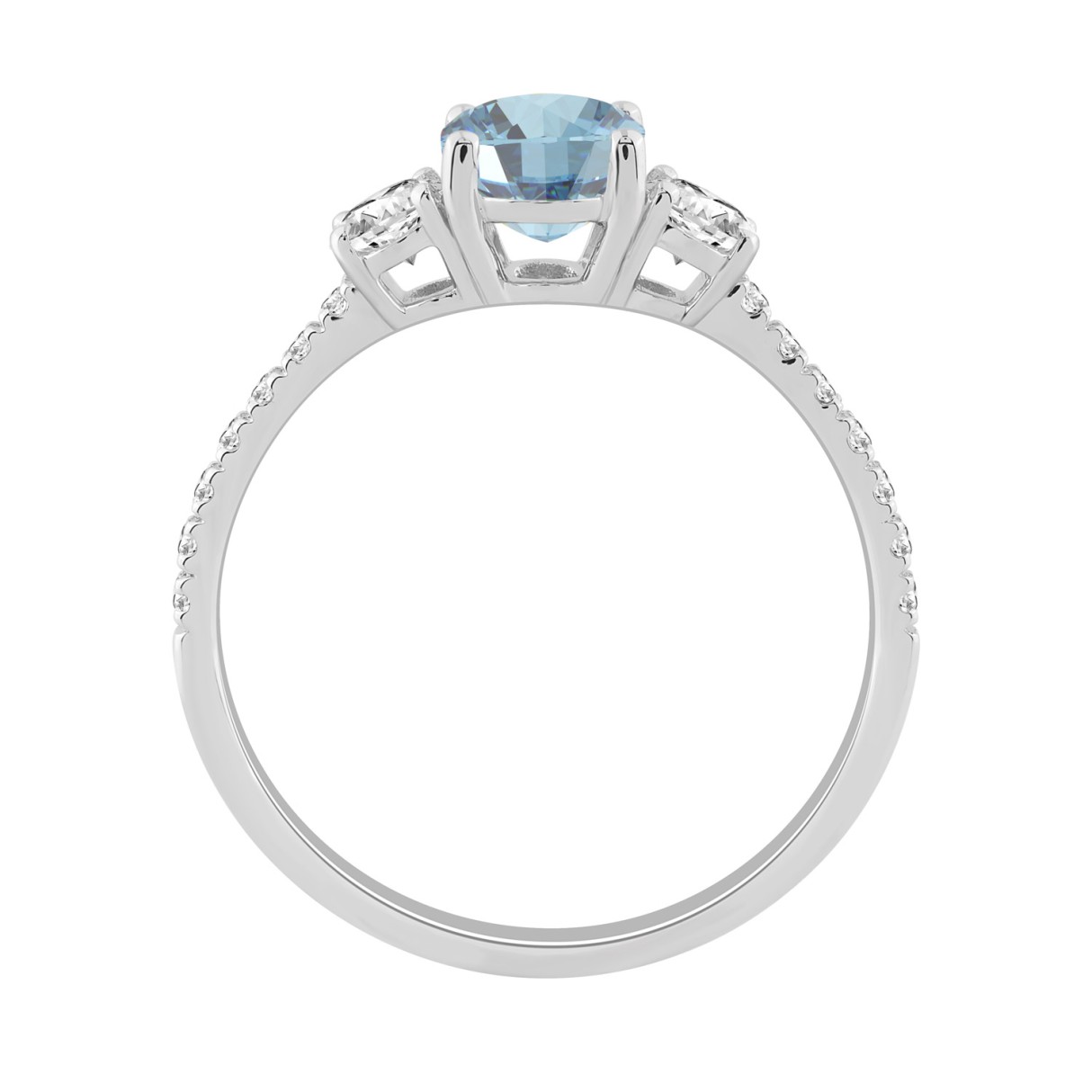 Ladies 14K White Gold 1 1/4CT Round/Oval Lab-Grown Diamond Ladies Fashion Ring 1.00CT Blue Oval Center stone (Color F-G -Clarity VS1/VS2)