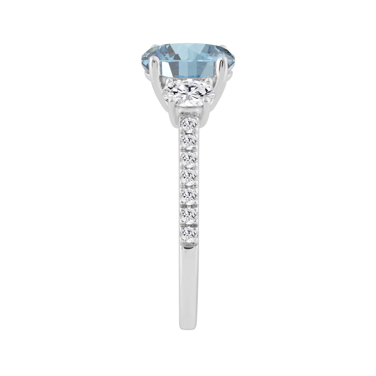 Ladies 14K White Gold 1 1/4CT Round/Oval Lab-Grown Diamond Ladies Fashion Ring 1.00CT Blue Oval Center stone (Color F-G -Clarity VS1/VS2)