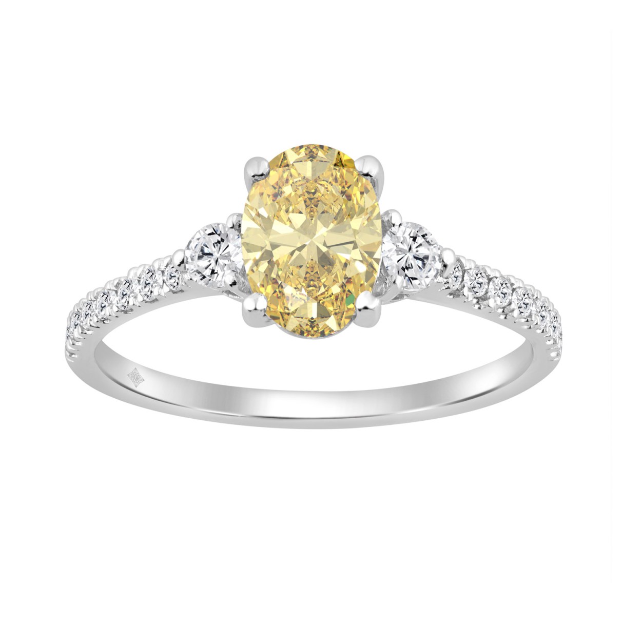 14K White Gold Yellow Oval/Round Diamond 1 1/4 CT Ladies Engagement Ring 1.00CT Yellow Oval Center stone (Color F-G -Clarity VS1/VS2)
