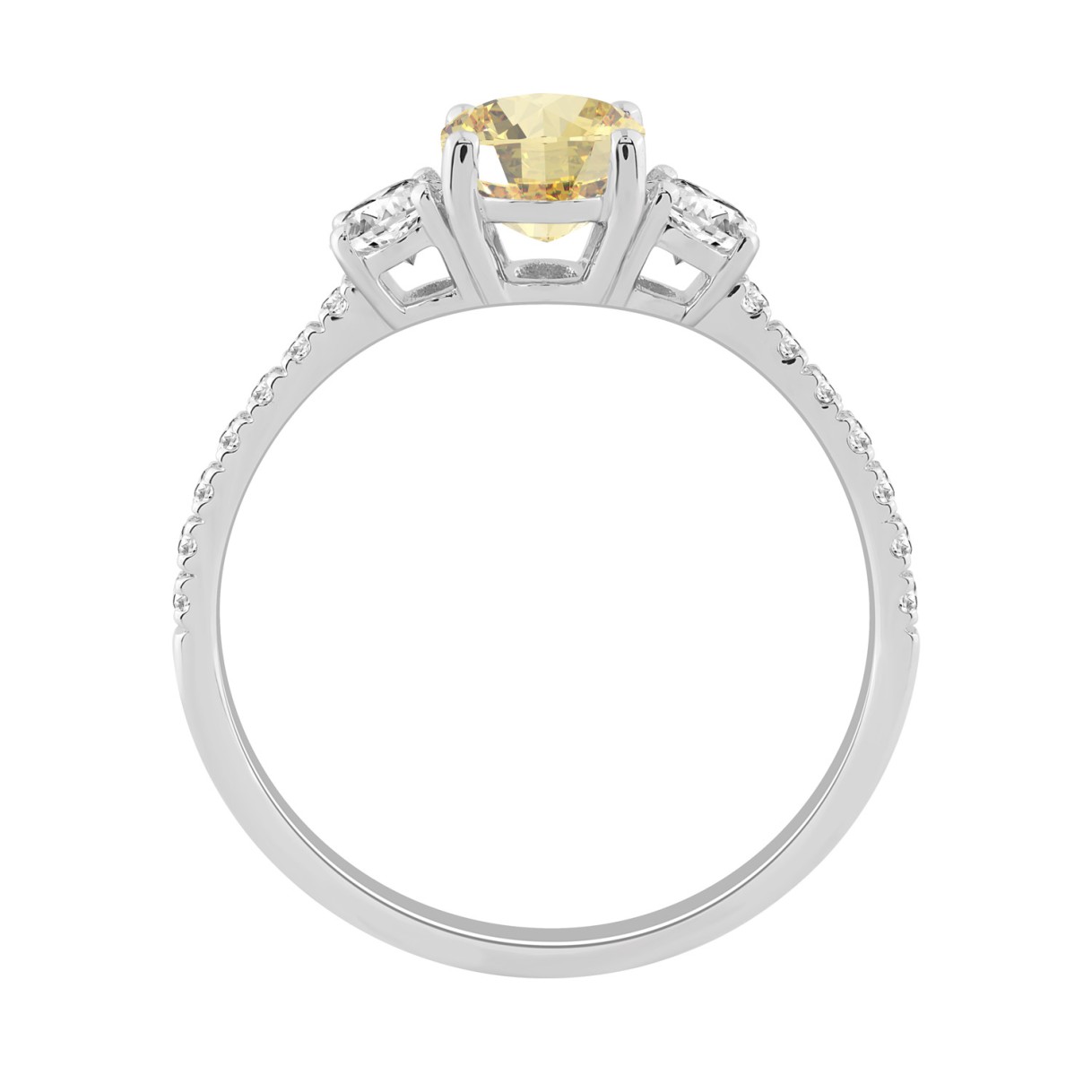 14K White Gold Yellow Oval/Round Diamond 1 1/4 CT Ladies Engagement Ring 1.00CT Yellow Oval Center stone (Color F-G -Clarity VS1/VS2)