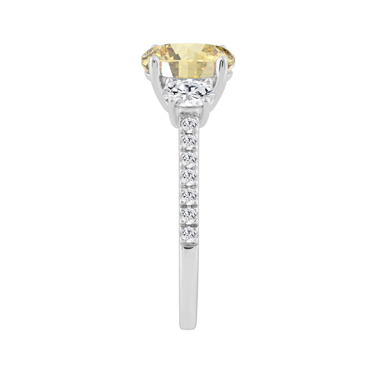14K White Gold Yellow Oval/Round Diamond 1 1/4 CT Ladies Engagement Ring 1.00CT Yellow Oval Center stone (Color F-G -Clarity VS1/VS2)