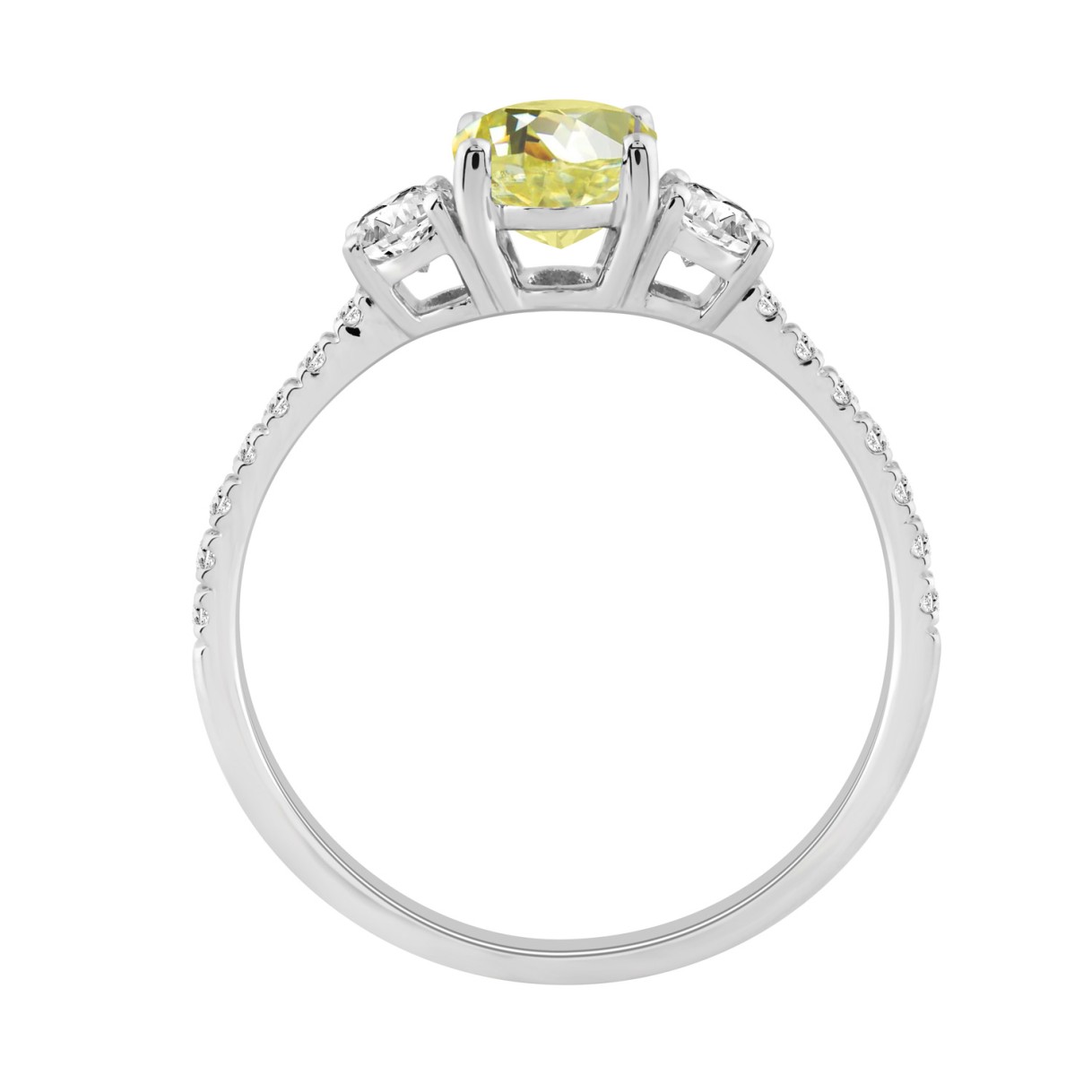 Ladies 14K White Gold 1 1/2CT Round/Oval Lab-Grown Diamond Ladies Fashion Ring 1.00CT Yellow Oval Center stone (Color F-G -Clarity VS1/VS2)