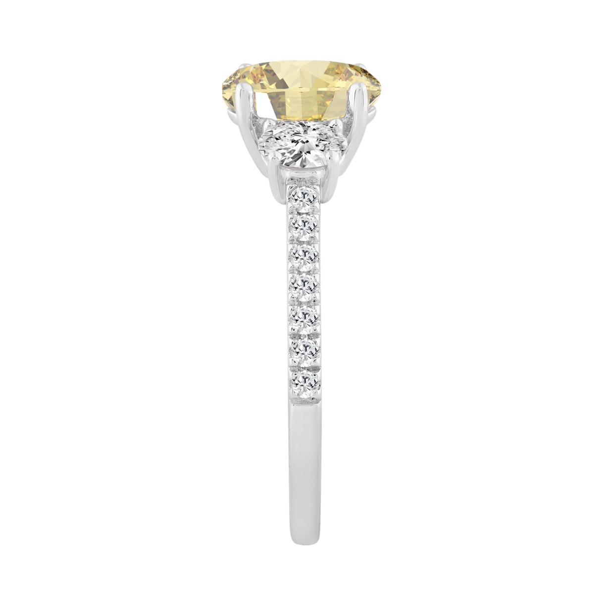 Ladies 14K White Gold 1 1/2CT Round/Oval Lab-Grown Diamond Ladies Fashion Ring 1.00CT Yellow Oval Center stone (Color F-G -Clarity VS1/VS2)