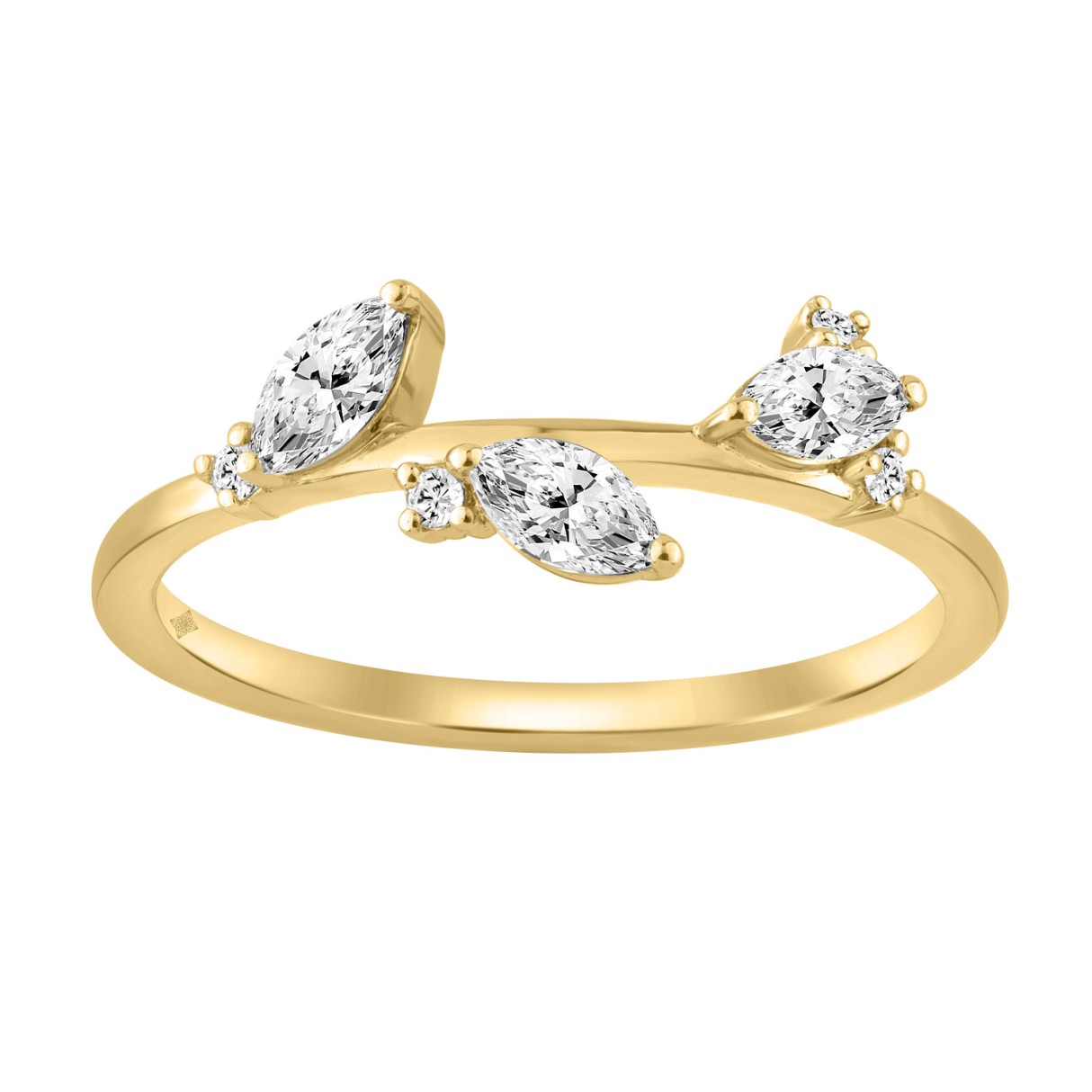Elegant 10K Yellow Gold Lab-Grown Diamond Classic Ladies Ring 1/3Ct Round & Marquise Diamond Fashion Design (Color F-G -Clarity Vs1/Vs2)