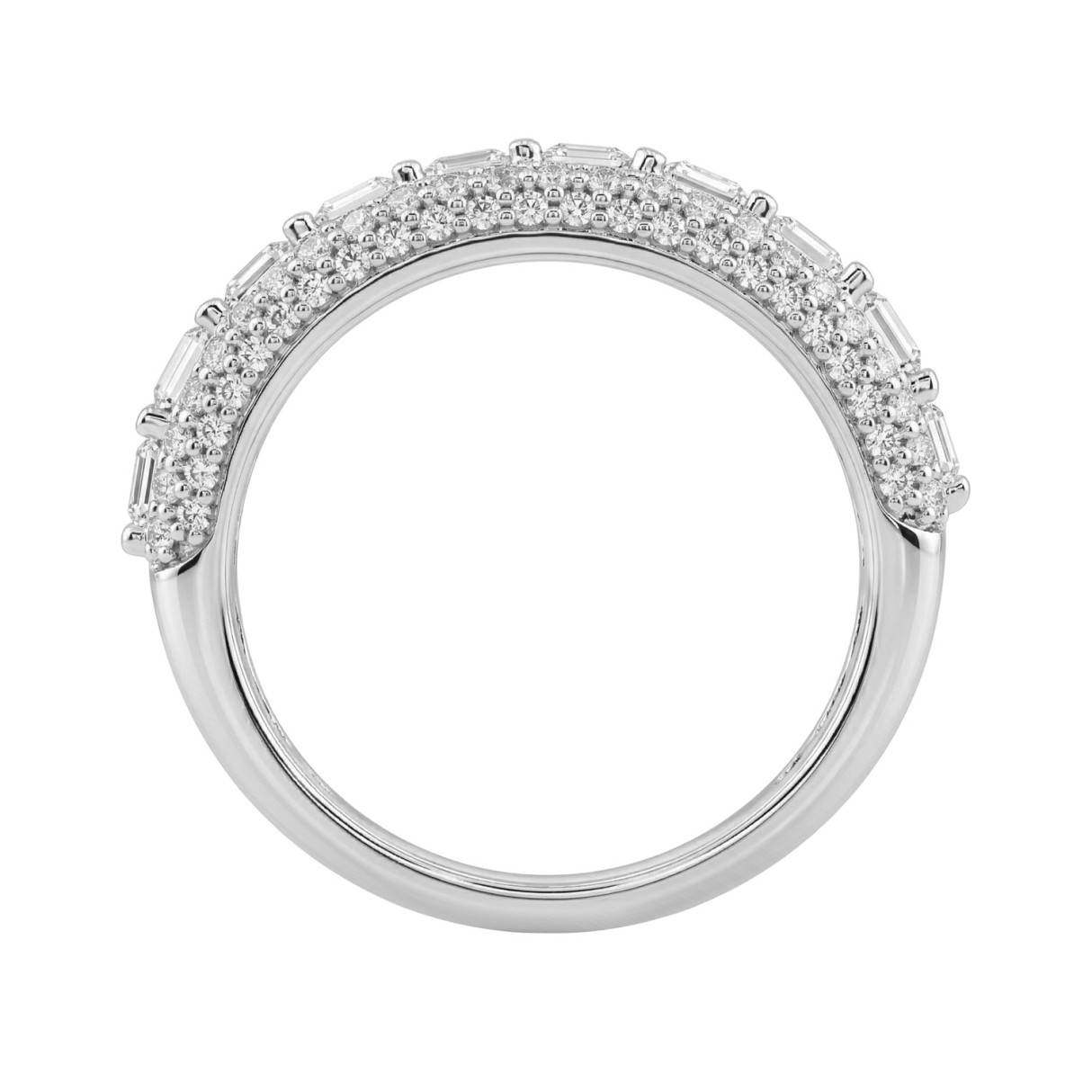 Elegant 14K White Gold Ladies Ladies Ring 3 1/4Ct Round & Emerald Cut Diamonds