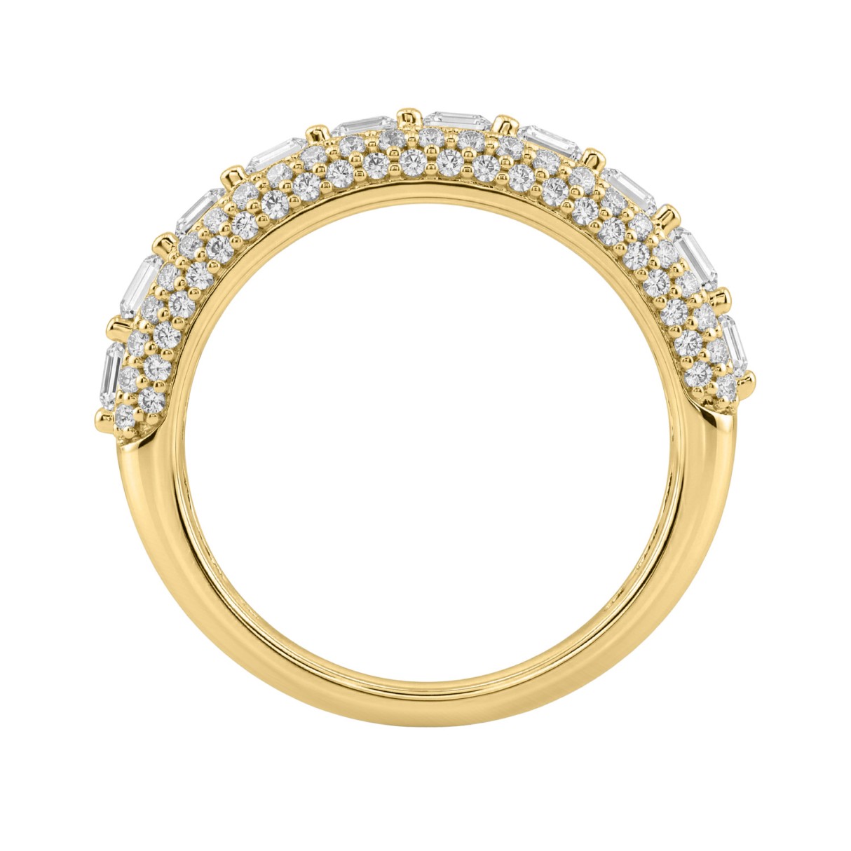 Elegant 14K Yellow Gold Ladies Ladies Ring 3 1/4Ct Round & Emerald Cut Diamonds