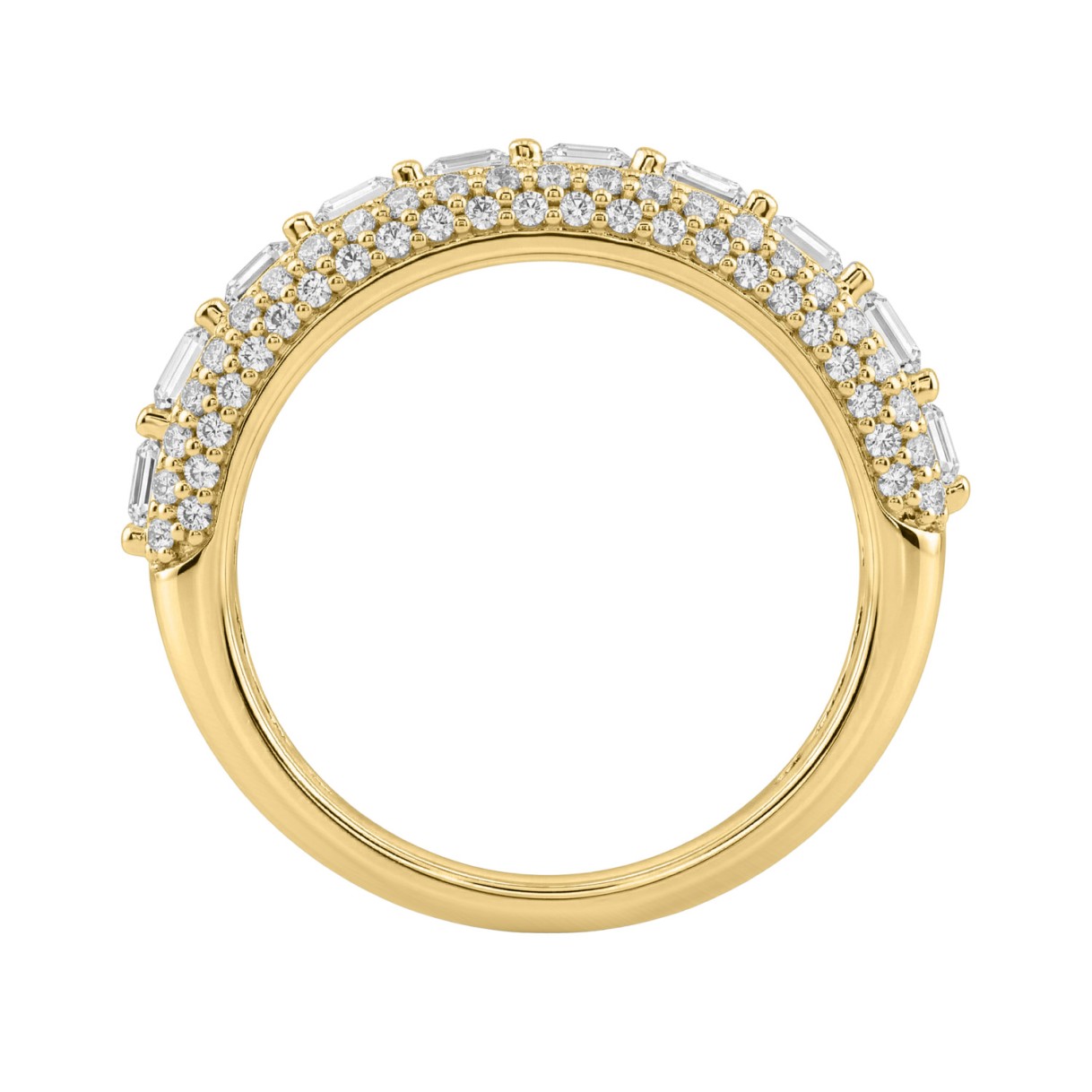 Elegant 14K Yellow Gold Ladies Ladies Ring 3 1/4Ct Round & Emerald Cut Diamonds