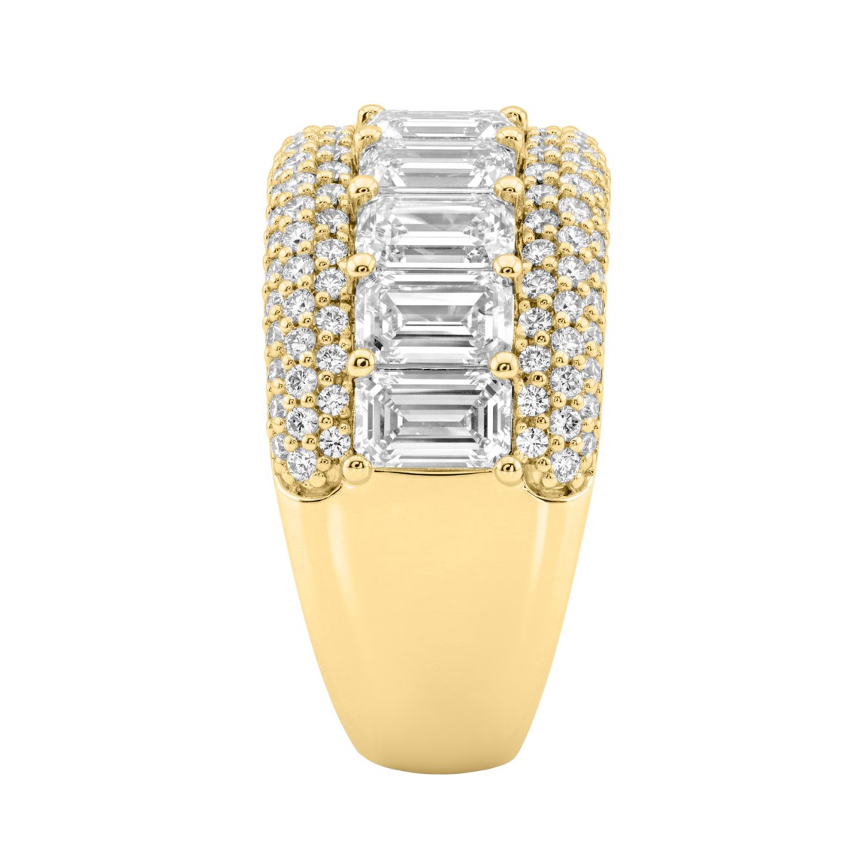 Elegant 14K Yellow Gold Ladies Ladies Ring 3 1/4Ct Round & Emerald Cut Diamonds