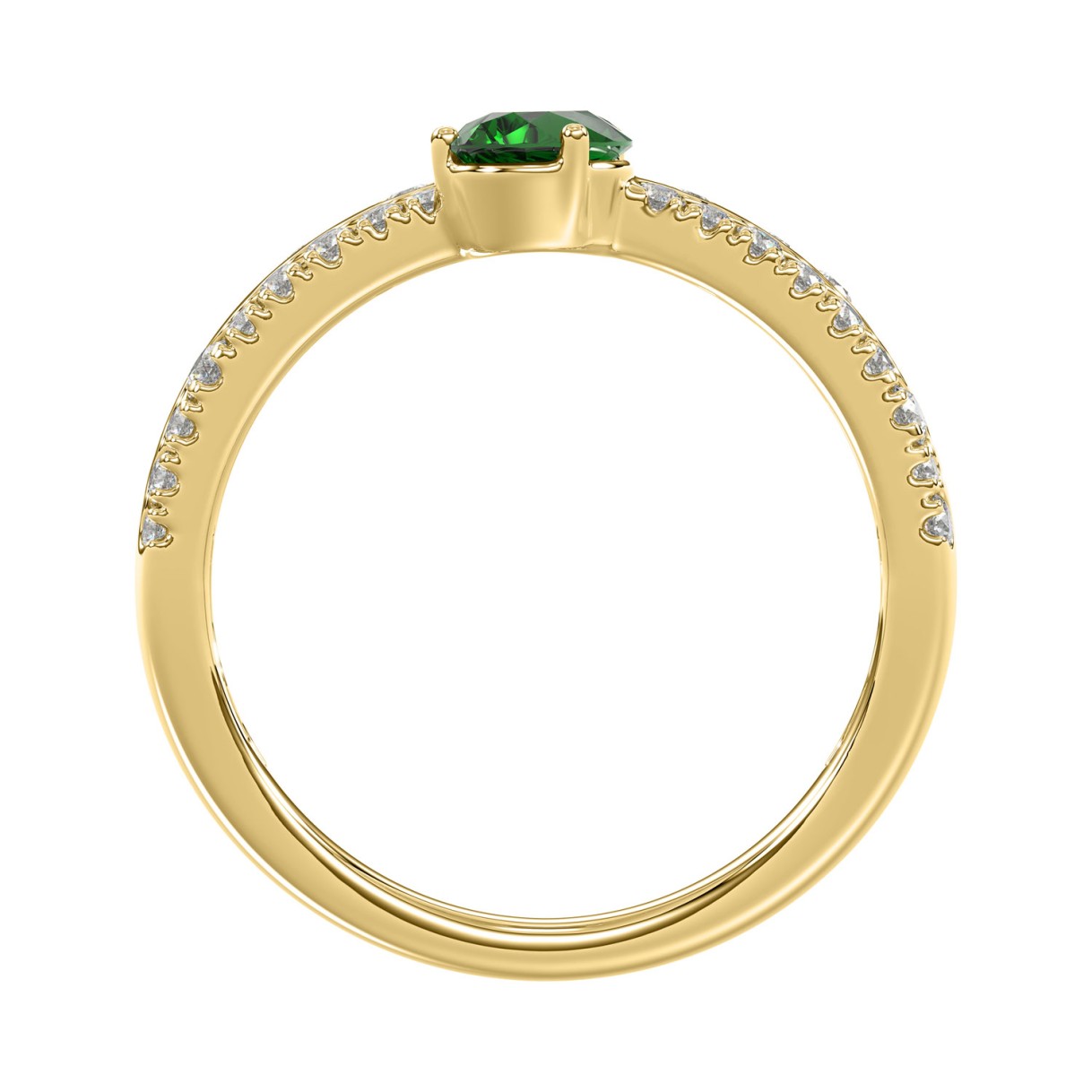 Ladies 14K Yellow Gold Green Emerald Pear Cut Ring 3/4Ct With Round Diamonds 1/2Ct Emerald Pear Center Stone (Color F-G -Clarity Vs1/Vs2)