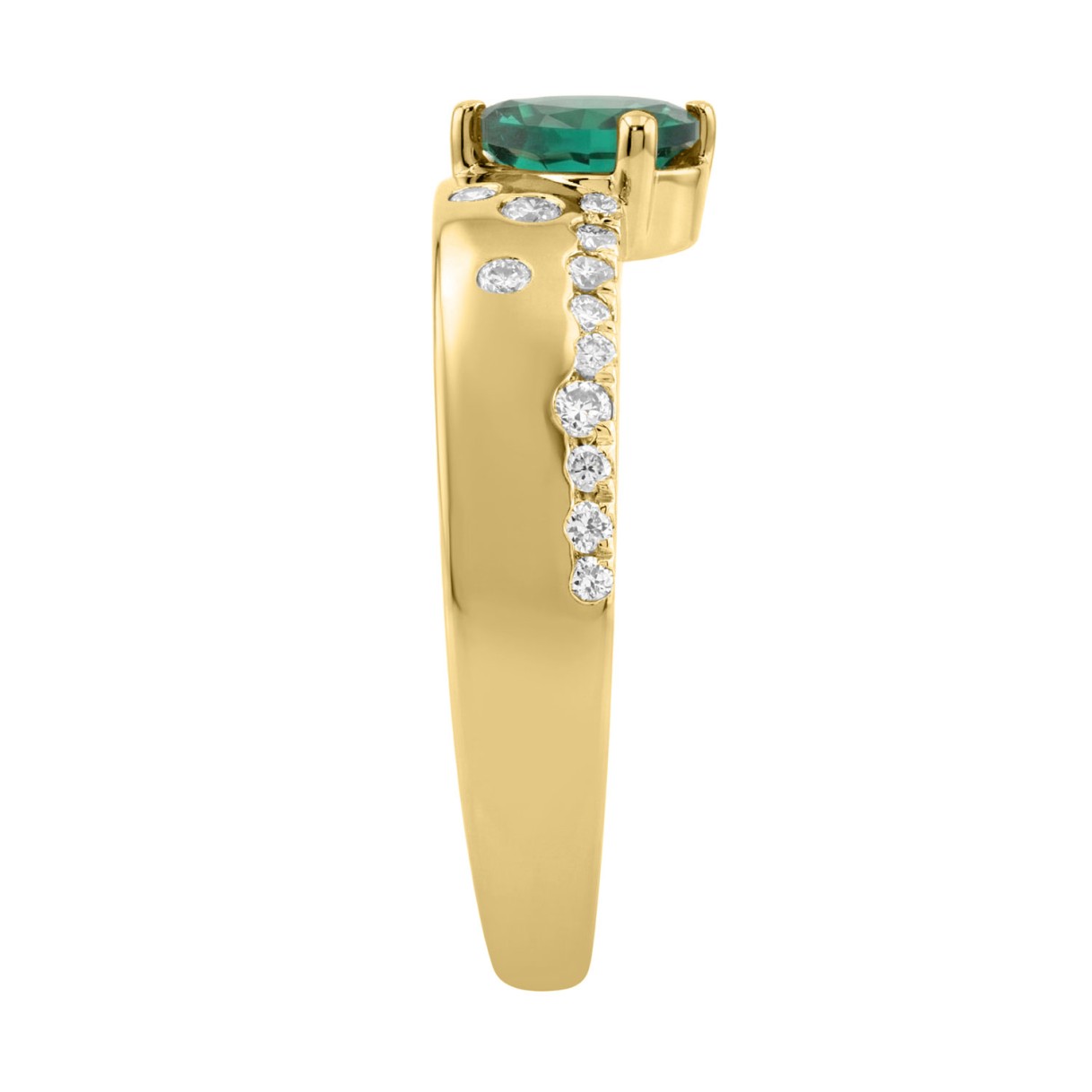 Ladies 14K Yellow Gold Green Emerald Pear Cut Ring 3/4Ct With Round Diamonds 1/2Ct Emerald Pear Center Stone (Color F-G -Clarity Vs1/Vs2)