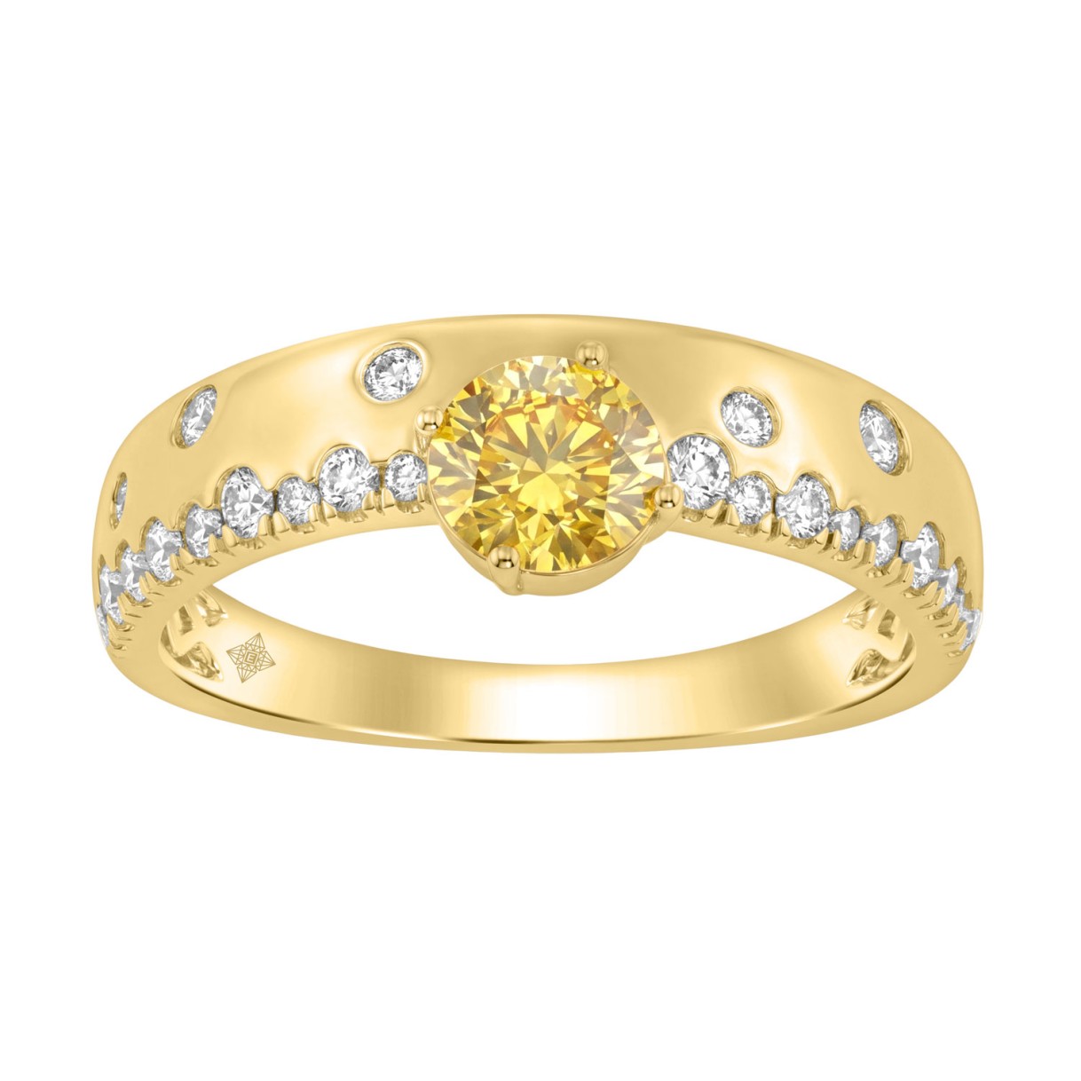 Fancy Yellow Sapphire & Round Diamond Engagement Ring In 14K Yellow Gold 3/4Ct & 1/2Ct Round Cut Center Stone Ladies Wedding Ring (Color F-G -Clarity Vs1/Vs2)