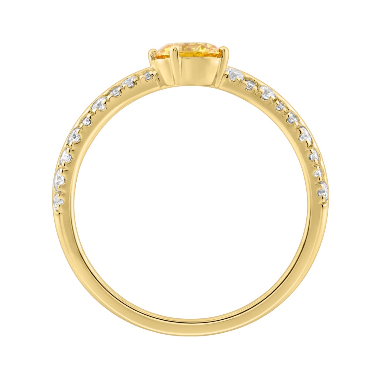 Fancy Yellow Sapphire & Round Diamond Engagement Ring In 14K Yellow Gold 3/4Ct & 1/2Ct Round Cut Center Stone Ladies Wedding Ring (Color F-G -Clarity Vs1/Vs2)