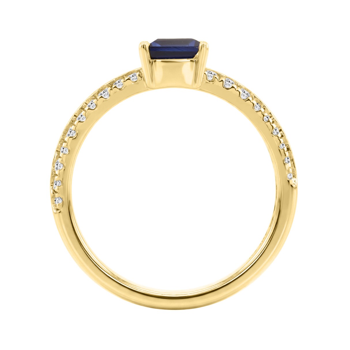 Elegant 14K Yellow Gold 1/2Ct Princess Cut Blue Sapphire & Round Diamond Promise Ring For Ladies Ring 1/3Ct Blue Princess Cut Diamond Center Stone (Color F-G -Clarity Vs1/Vs2)