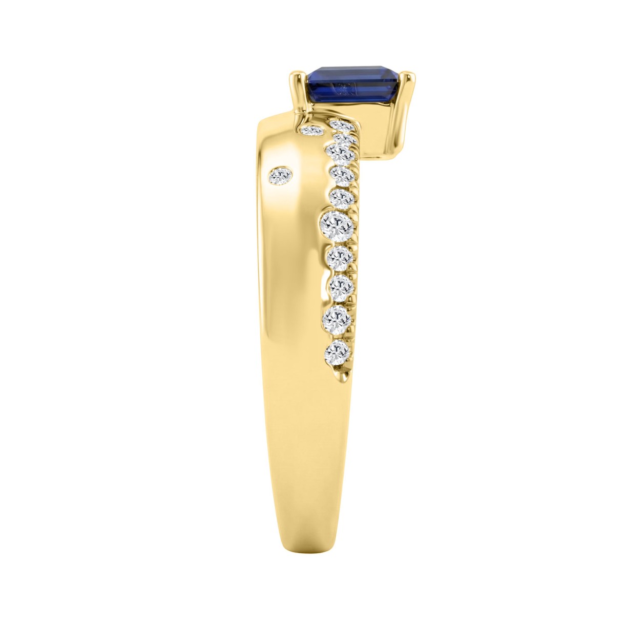 Elegant 14K Yellow Gold 1/2Ct Princess Cut Blue Sapphire & Round Diamond Promise Ring For Ladies Ring 1/3Ct Blue Princess Cut Diamond Center Stone (Color F-G -Clarity Vs1/Vs2)