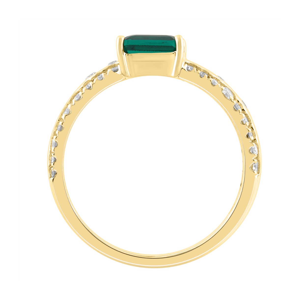 14K Yellow Gold Green Emerald & Diamond Fashion Engagement Ring 7/8Ct Round Cut Ladies Ring, Elegant Women Engagement Jewelry 5/8Ct Green Emerald Center Stone (Color F-G -Clarity Vs1/Vs2)
