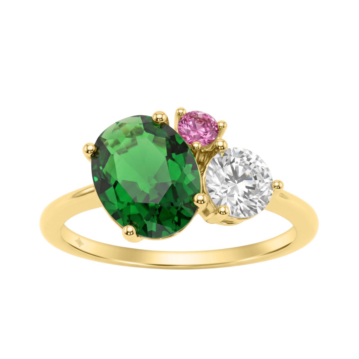 Elegant 14K Yellow Gold Diamond, Emerald Oval & Pi...