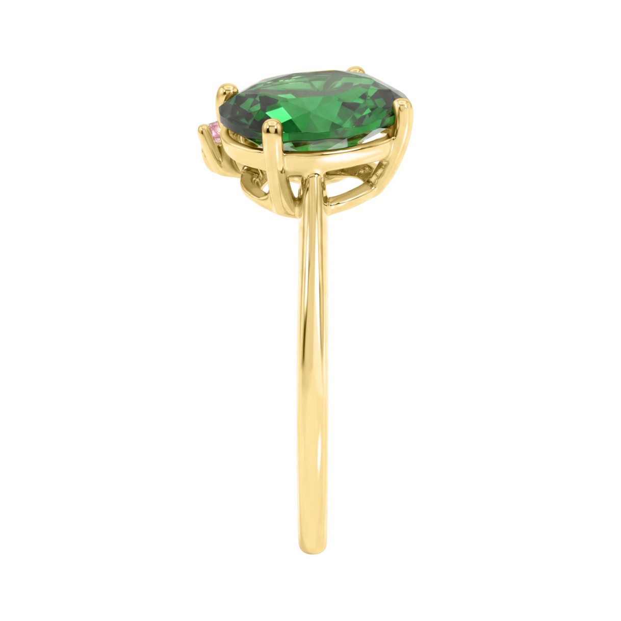 Elegant 14K Yellow Gold Diamond, Emerald Oval & Pink Sapphire Ring For Women 3 1/6Ct Round & Oval Cut Multi-Stone Ladies Jewelry (Color F-G -Clarity Vs1/Vs2)