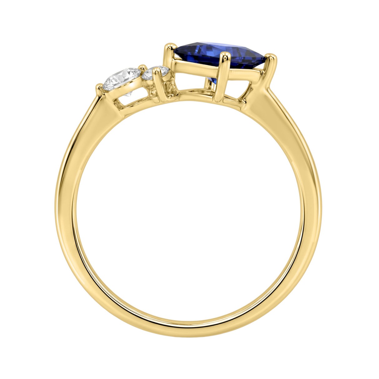 14K Yellow Gold Blue Sapphire & Round Diamond Ladies Ring 1 1/2Ct Princess Cut Kite-Set Square Sapphire Cluster Design With 3 Brilliant Diamonds (Color F-G -Clarity Vs1/Vs2)