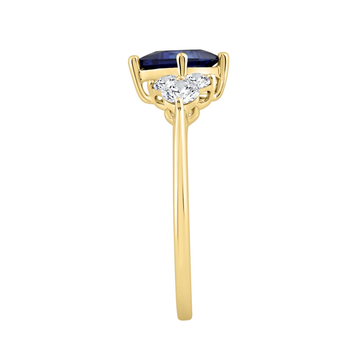 14K Yellow Gold Blue Sapphire & Round Diamond Ladies Ring 1 1/2Ct Princess Cut Kite-Set Square Sapphire Cluster Design With 3 Brilliant Diamonds (Color F-G -Clarity Vs1/Vs2)