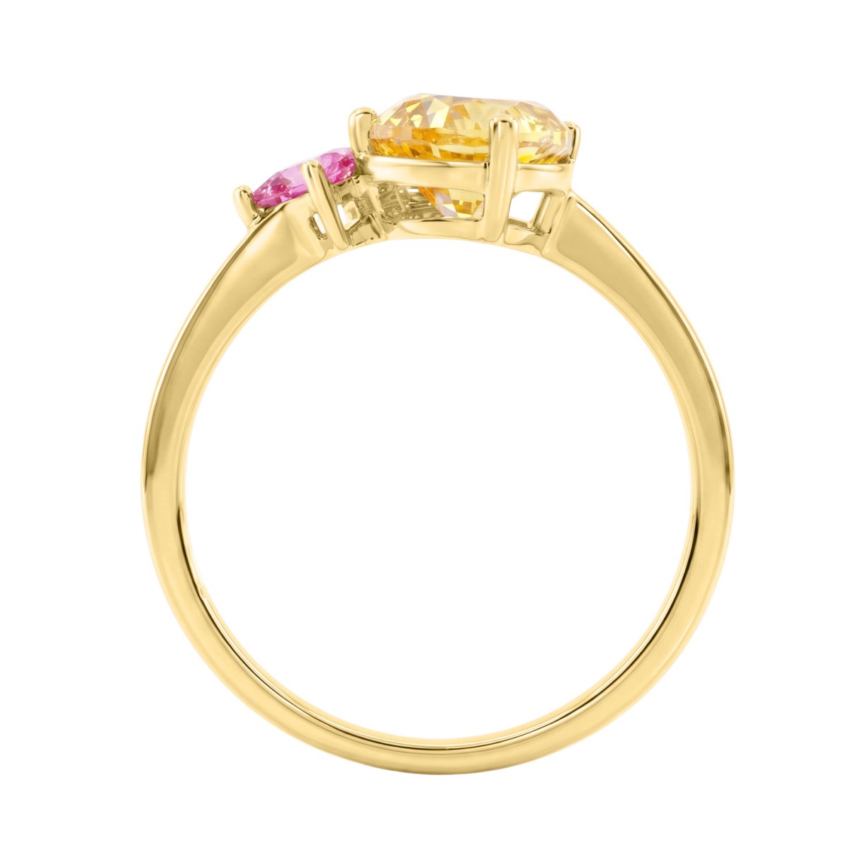 Elegant 14K Yellow Gold Round Diamond Engagement Ring With Yellow Pear & Princess Pink Sapphire 1 1/2Ct Fashion Ladies Ring (Color F-G -Clarity Vs1/Vs2)