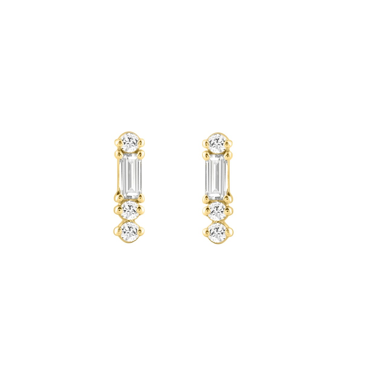 Elegant 14K Yellow Gold Diamond Fashion Earrings For Women 1/10Ct Round & Baguette Diamond (Color F-G -Clarity Vs1/Vs2)
