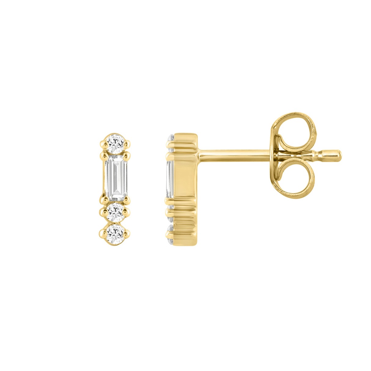 Elegant 14K Yellow Gold Diamond Fashion Earrings For Women 1/10Ct Round & Baguette Diamond (Color F-G -Clarity Vs1/Vs2)
