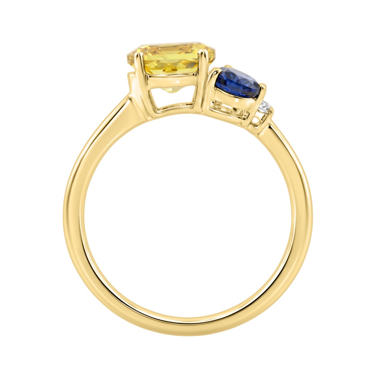 Women 14K Yellow Gold Engagement Fashion Ring 1 1/2Ct Round Diamond, Blue Sapphire & Yellow Sapphire Oval & Round Cut (Color F-G -Clarity Vs1/Vs2)
