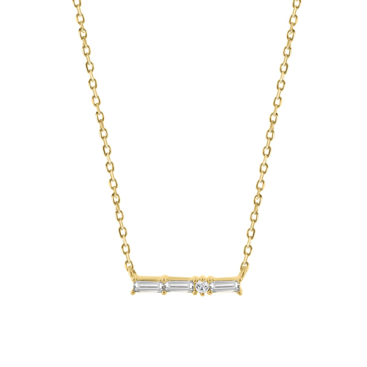14K Yellow Gold Diamond Necklace For Women 1/10Ct Round & Baguette Cut Fine Jewelry Necklace (Color F-G -Clarity Vs1/Vs2)