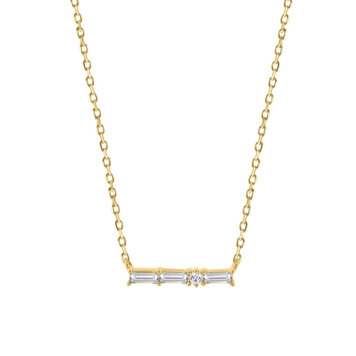 14K Yellow Gold Diamond Necklace For Women 1/10Ct Round & Baguette Cut Fine Jewelry Necklace (Color F-G -Clarity Vs1/Vs2)