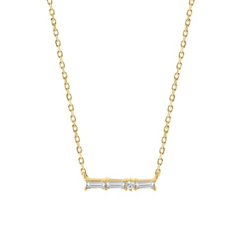 14K Yellow Gold Diamond Necklace For Women 1/10Ct Round & Baguette Cut Fine Jewelry Necklace (Color F-G -Clarity Vs1/Vs2)