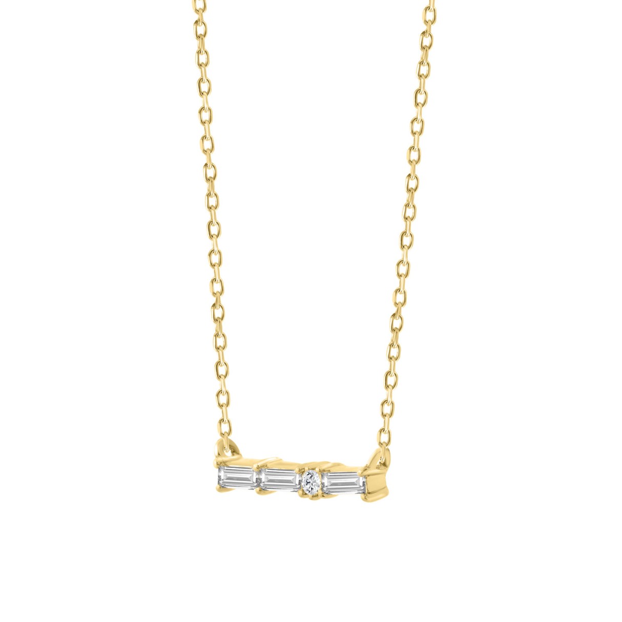 14K Yellow Gold Diamond Necklace For Women 1/10Ct Round & Baguette Cut Fine Jewelry Necklace (Color F-G -Clarity Vs1/Vs2)