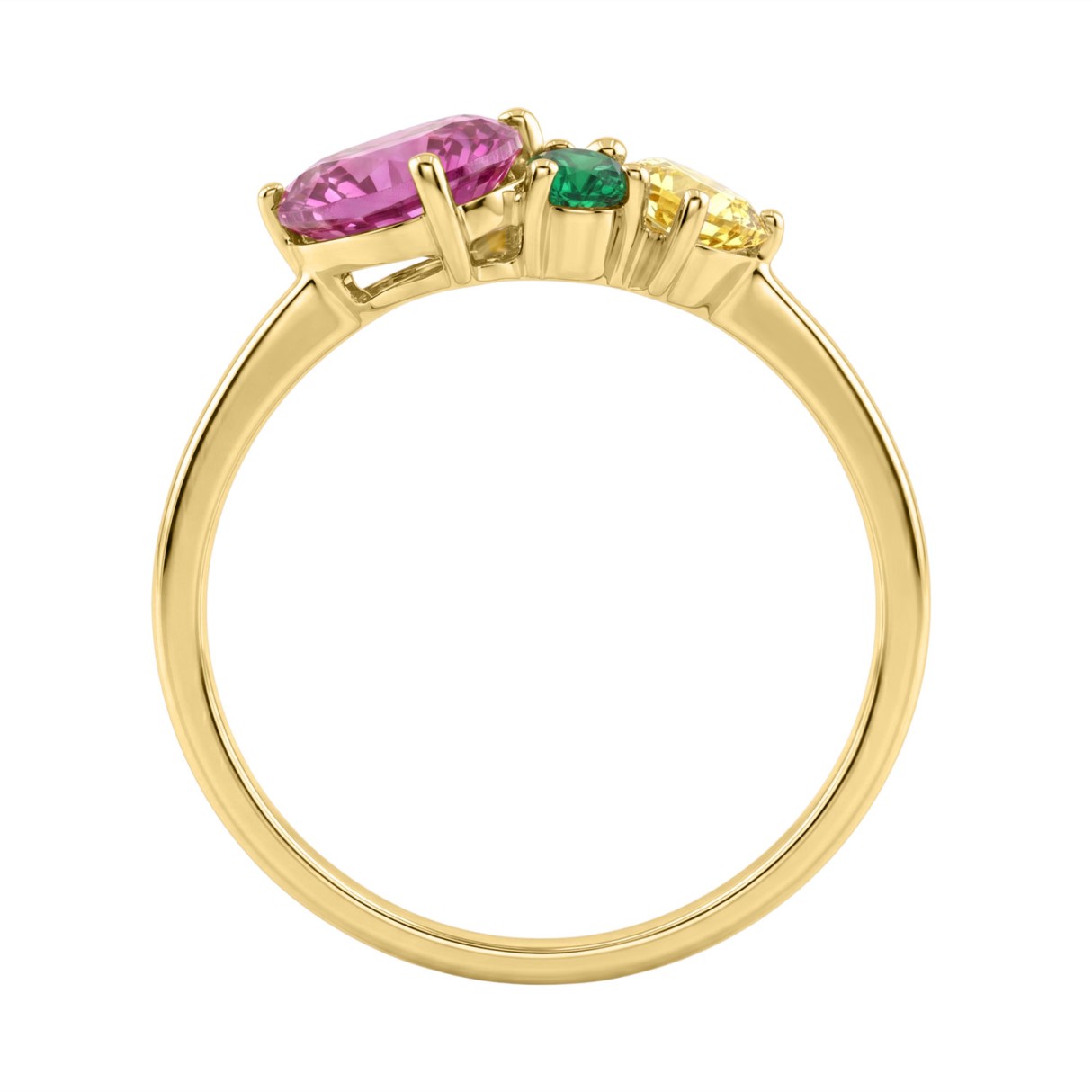 14K Yellow Gold Diamond & Multicolor Sapphire Cluster Fashion Ring For Women 1 1/5Ct Round, Yellow Princess & Pink Pear Diamonds With Emerald Round Diamond (Color F-G -Clarity Vs1/Vs2)