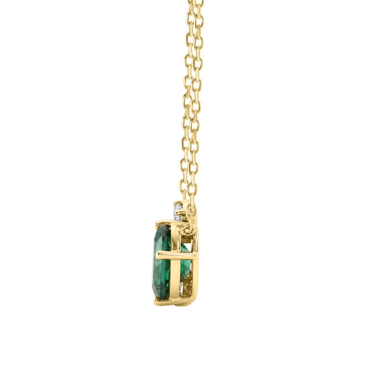 Elegant 14K Yellow Gold Diamond, Green Emerald Oval & Princess Pink Sapphire Fashion Necklace 1 3/4Ct Round Diamond Cut Fine Jewelry (Color F-G -Clarity Vs1/Vs2)