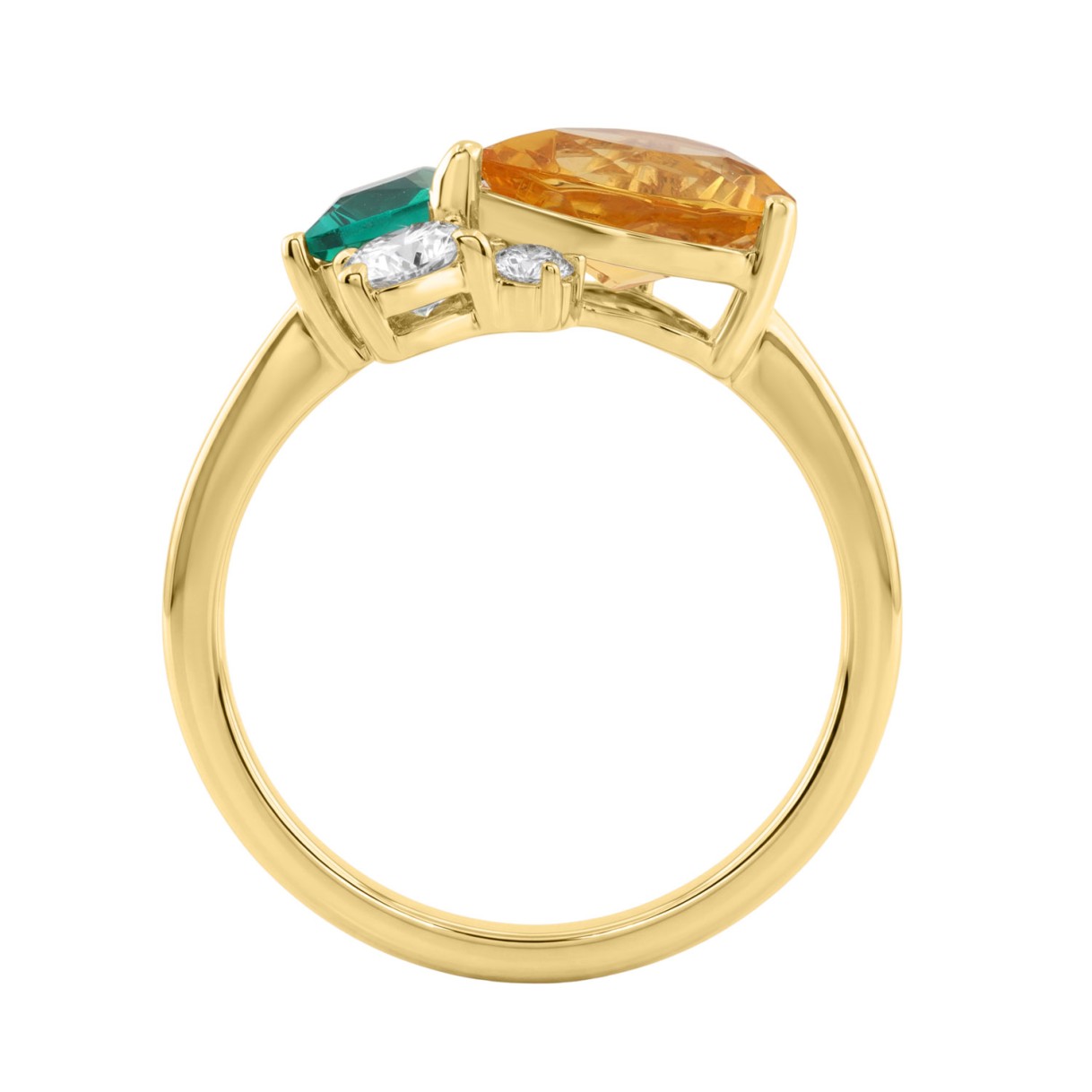 Elegant 14K Yellow Gold 2 7/8Ct Round Diamond,Pear Yellow Sapphire & Princess Emerald Engagement Ring Fine Jewelry (Color F-G -Clarity Vs1/Vs2)