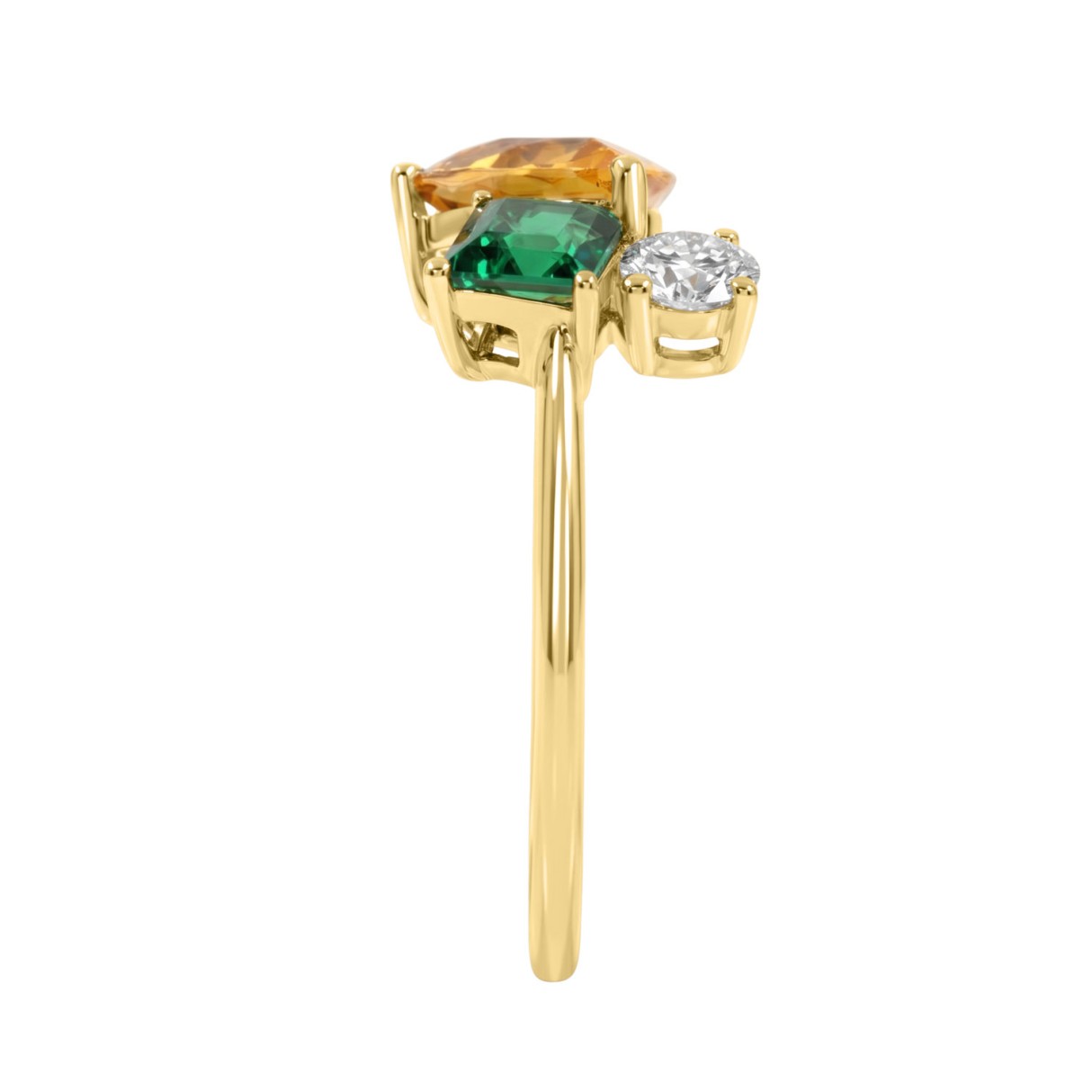 Elegant 14K Yellow Gold 2 7/8Ct Round Diamond,Pear Yellow Sapphire & Princess Emerald Engagement Ring Fine Jewelry (Color F-G -Clarity Vs1/Vs2)