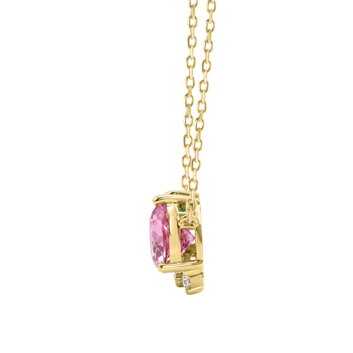 Elegant 14K Yellow Gold Diamond, Green Emerald Princess & Pear Pink Sapphire Fashion Necklace 2 7/8Ct Round Diamond Cut Fine Jewelry (Color F-G -Clarity Vs1/Vs2)