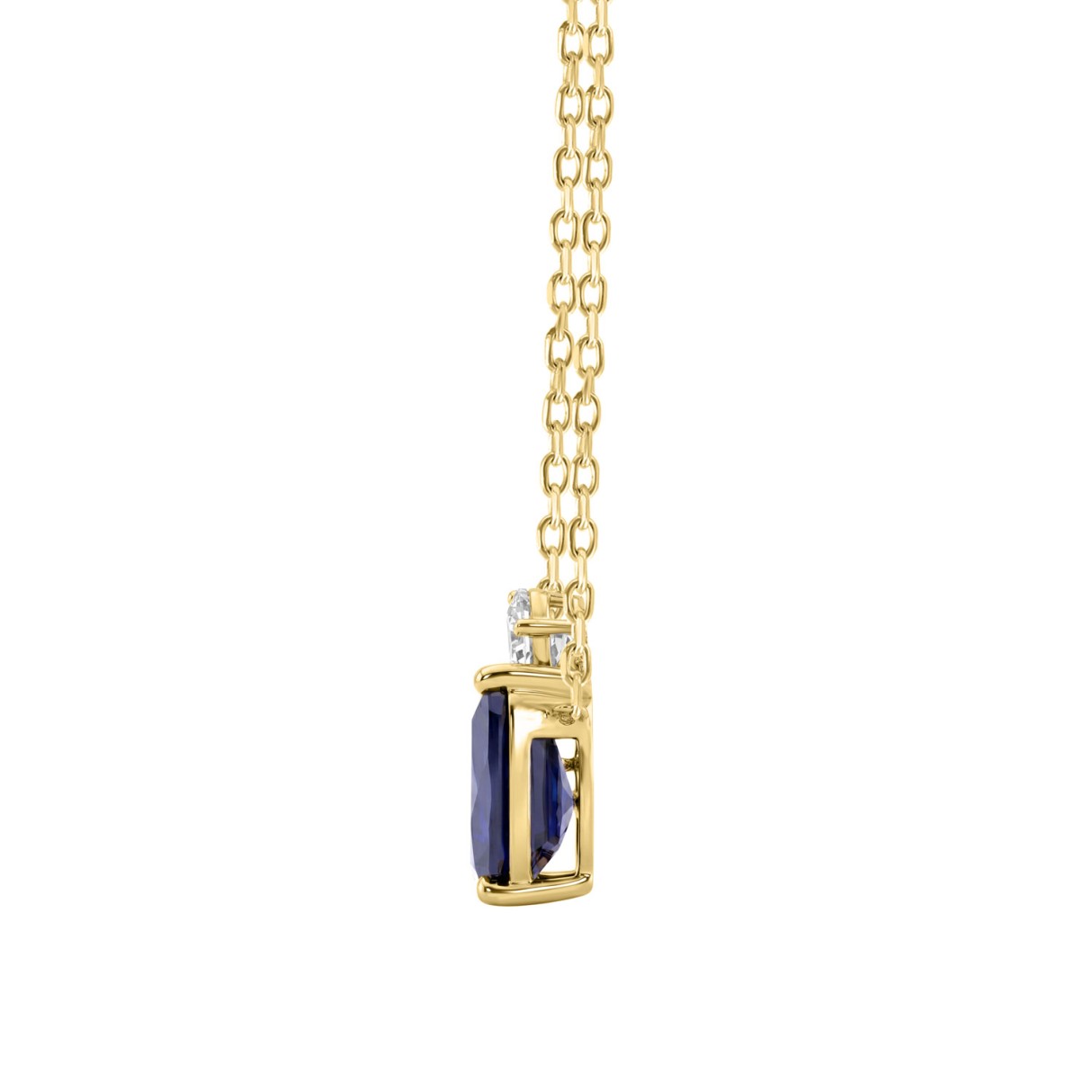 Luxury 14K Yellow Gold Pear Blue Sapphire & Princess Pink Sapphire Round Diamond Necklace 2 3/4Ct Gemstone Cut Fine Jewelry For Women (Color F-G -Clarity Vs1/Vs2)