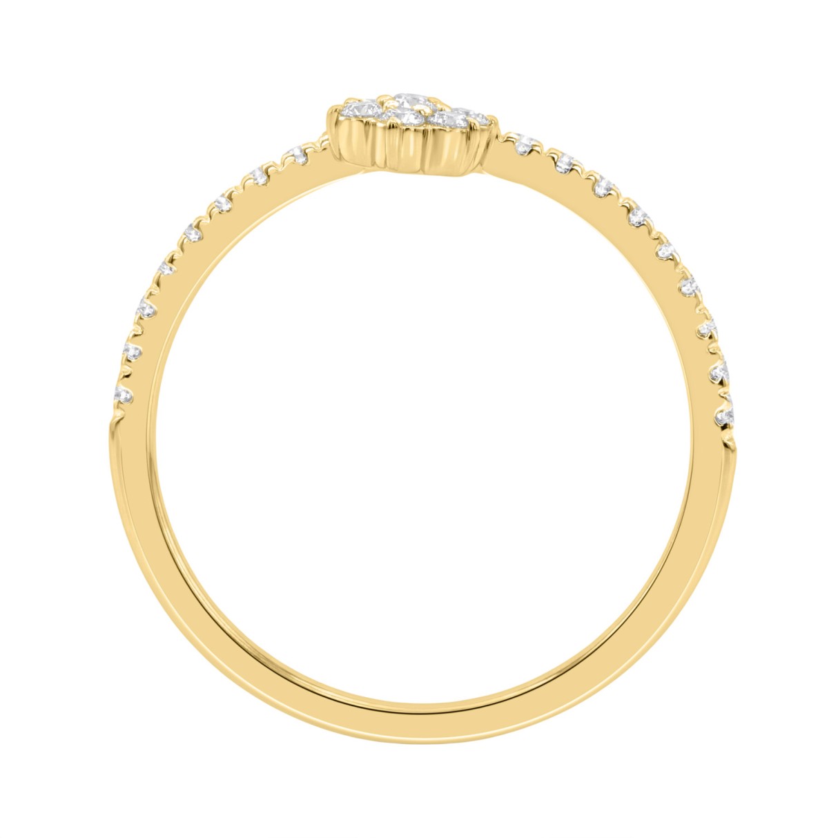 Elegant 10K Yellow Gold 1/4Ct Ladies Ring With Round Diamond Accents And Dangling Flower Charm
