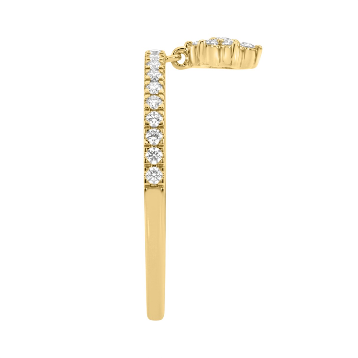 Elegant 10K Yellow Gold 1/4Ct Ladies Ring With Round Diamond Accents And Dangling Flower Charm