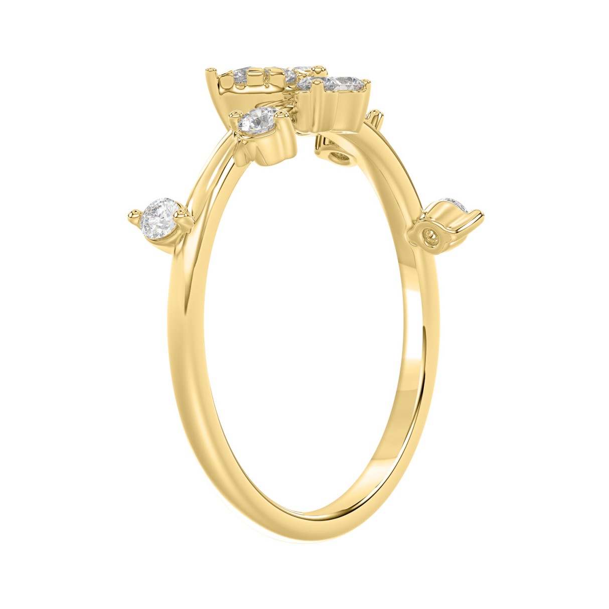 Elegant 10K Yellow Gold Ladies Ring With 1/5Ct Round Diamond And Butterfly Design